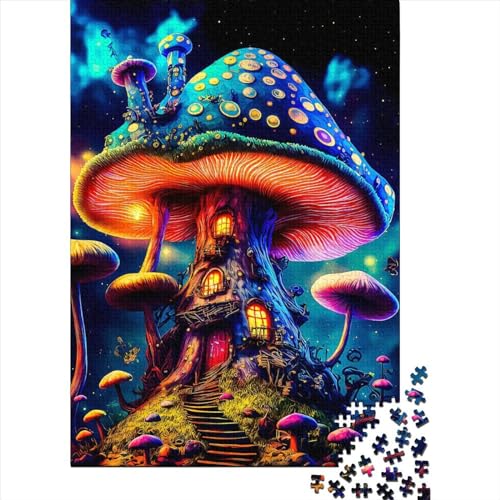 Puzzle aus 100 % recyceltem Karton in Form eines Pilzhauses, Dekompressionsspielzeug für Kinder und Erwachsene, 38 x 26 cm, 1000 Stück von XJmoney
