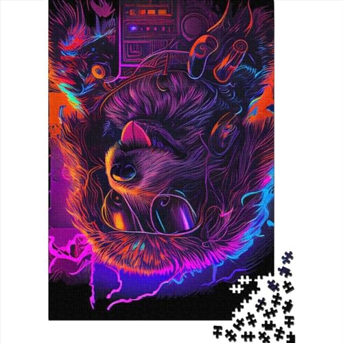 Puzzle für Erwachsene, Neon Dog3, Holzbrett-Puzzle, Familiendekoration, 300 Teile (40 x 28 cm) von XJmoney