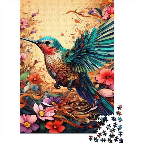 Puzzle für Erwachsene 1000 Teile, Psychedelischer Kolibri, Schwieriges Holzpuzzle für Erwachsene, Geschenke, Herausforderndes Spiel, 1000 Teile (75 x 50 cm) von XJmoney