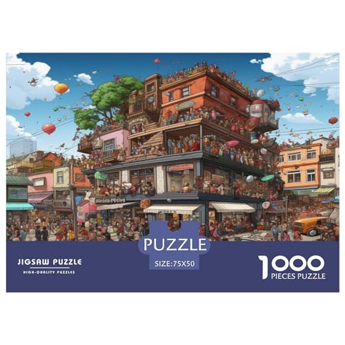 Puzzles 1000 Teile, großes Haus, quadratische Puzzles für Erwachsene und Kinder, Holzpuzzles, herausfordernde Spielpuzzles, 1000 Teile (75 x 50 cm) von XJmoney