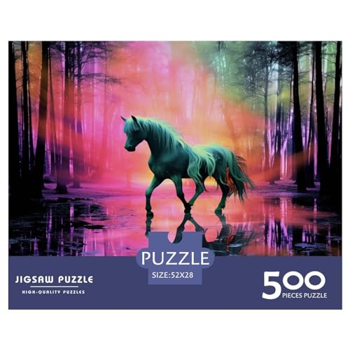 Puzzles 500 Teile für Erwachsene, Einhorn-Puzzle für Erwachsene, Holzbrett-Puzzles, Familiendekoration, 500 Teile (52 x 38 cm) von XJmoney