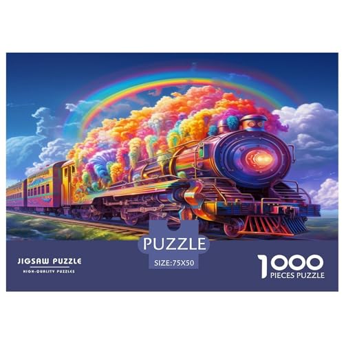 Puzzles für Erwachsene, Regenbogen-Zug-Holzpuzzle, 1000 Teile, kreatives rechteckiges Puzzle, Denksportaufgaben, 1000 Teile (75 x 50 cm) von XJmoney