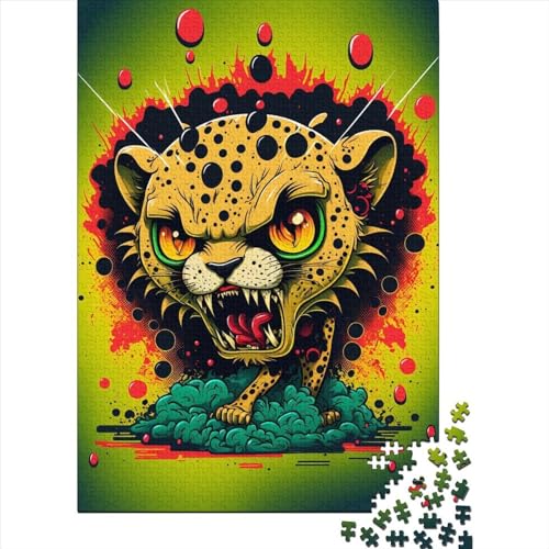 Raging Leopard Puzzle 100% recycelter Karton 100% recyceltes Karton-Puzzle für Erwachsene Jugendliche Ostergeschenke 70 x 50 cm / 1000 Stück von XJmoney