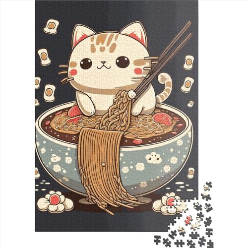 Rechteckiges Puzzle aus Karton Cat Ramen Japan Puzzle aus 100% recyceltem Karton für Jungen oder Mädchen Halloween-Geschenke 38 x 26 cm / 1000 Teile von XJmoney