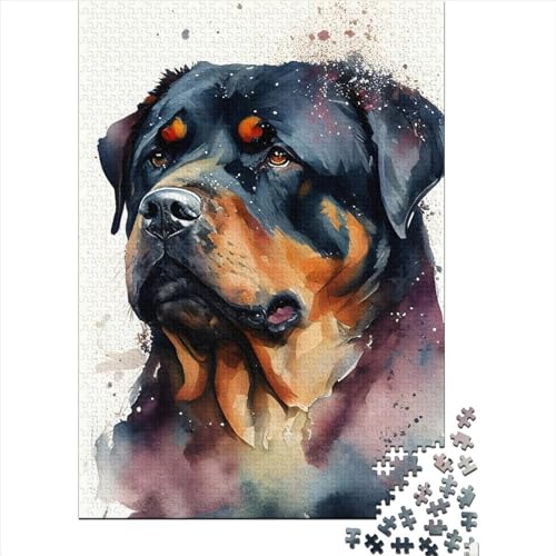 Rottweiler Aquarell-Puzzle Freundliche Materialien Puzzle aus 100% recyceltem Karton für Kinder und Erwachsene ab 12 Jahren 70x50cm/1000 Teile von XJmoney