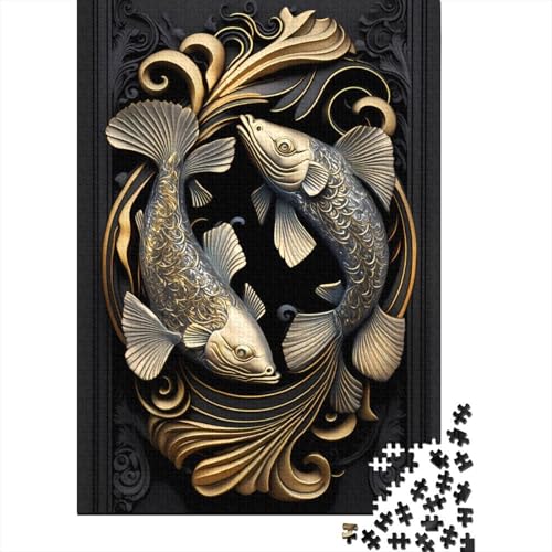 Silber- und goldfarbenes Koi-Fisch-Puzzle mit 1000 Teilen für Erwachsene, Denksport-Puzzle für Teenager, Unmögliches Puzzle, 1000 Teile (75 x 50 cm) von XJmoney