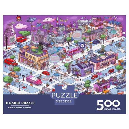 Stadt-Illustrationspuzzle für Erwachsene, 500 Teile, klassisches Puzzle, Holzpuzzle, Wandkunst, einzigartiges Spielzeug, Geschenk, 500 Stück (52 x 38 cm) von XJmoney