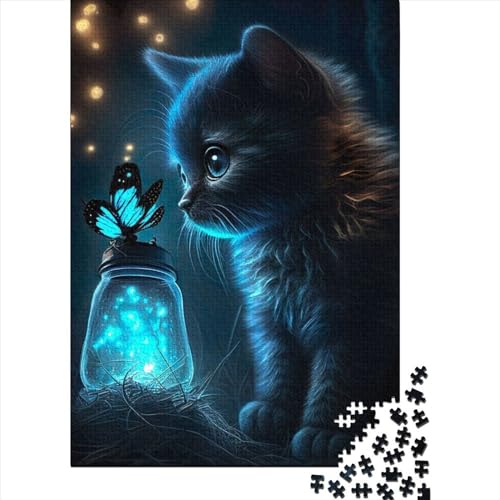 XJmoney Puzzles 1000 Teile, Katze mit Schmetterling, Puzzle für Erwachsene, kreative Holzpuzzles, Puzzle für Teenager, Geschenke, 1000 Stück (75 x 50 cm) von XJmoney