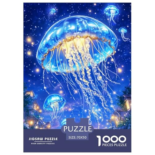Blaue Qualle 1000 Teile Ocean Tieres Puzzle Für Erwachsene Geburtstag Lernspiel Family Challenging Games Wohnkultur Stress Relief 70x50cm/1000pcs von XKASKDFKE