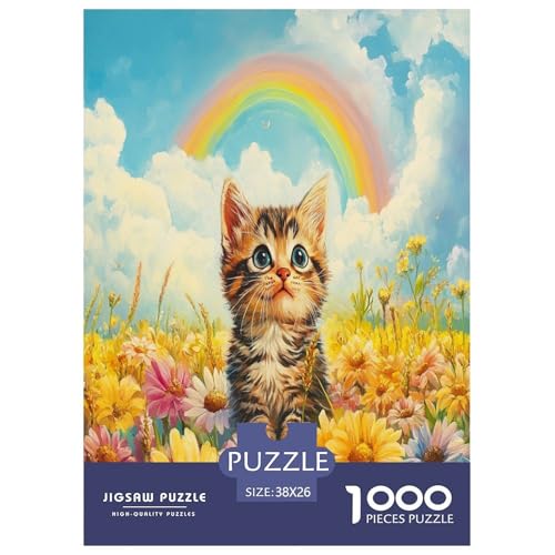 Blume mit Katze 1000 Teile Pet Tieres Puzzle Für Erwachsene Wohnkultur Lernspiel Geburtstag Family Challenging Games Stress Relief 38x26cm/1000pcs von XKASKDFKE