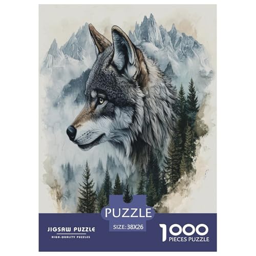Cooler Wolf Erwachsene Puzzles 1000 Teile Tiere Geschicklichkeitsspiel Für Die Ganze Familie Lernspiel Wohnkultur Geburtstag Stress Relief 38x26cm/1000pcs von XKASKDFKE