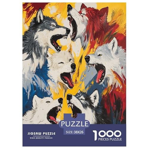 Cooler Wolf Erwachsene Puzzles 1000 Teile Tiere Geschicklichkeitsspiel Für Die Ganze Familie Lernspiel Wohnkultur Geburtstag Stress Relief 38x26cm/1000pcs von XKASKDFKE