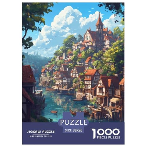 Farbenfrohes Puzzle Anime-Landschaft Geschicklichkeitsspiel Home Dekoration Puzzle Schöne Landschaften Buntes Legespiel 1000-teilige Puzzles Herausforderndes Puzzle Für Erwachsene Kinder 38x26cm von XKASKDFKE