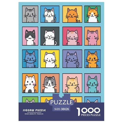 Farbenfrohes Puzzle Cartoon-Katze Geschicklichkeitsspiel Home Dekoration Puzzle Tiere Buntes Legespiel 1000 Teile Erwachsenen Puzzle Für Erwachsene Kinder 38x26cm/1000pcs von XKASKDFKE