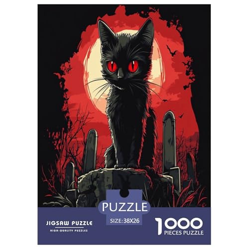 Farbenfrohes Puzzle Halloween-Katze Geschicklichkeitsspiel Home Dekoration Puzzle Tieres Buntes Legespiel 1000-teilige Puzzles Herausforderndes Puzzle Für Erwachsene Kinder 38x26cm/1000pcs von XKASKDFKE
