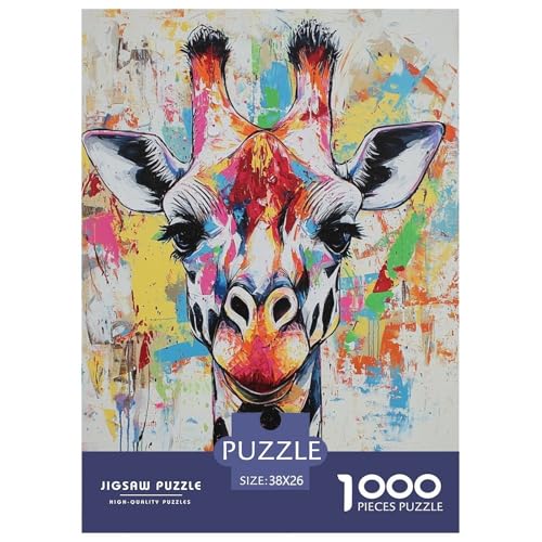 Farbenfrohes Puzzle Kunst-Giraffe Geschicklichkeitsspiel Home Dekoration Puzzle Tiere Buntes Legespiel 1000-teilige Puzzles Herausforderndes Puzzle Für Erwachsene Kinder 38x26cm/1000pcs von XKASKDFKE