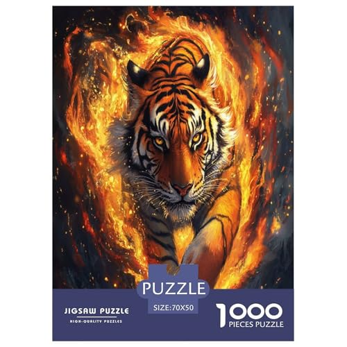 Flammender Tiger 1000 Teile Tieres Puzzle Erwachsene Geburtstag Lernspiel Moderne Wohnkultur Family Challenging Games Stress Relief 70x50cm/1000pcs von XKASKDFKE