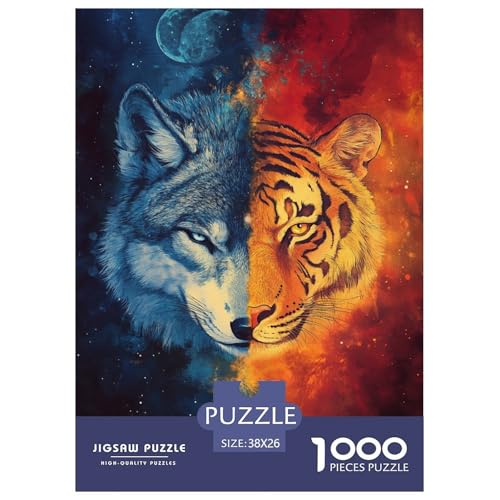 Flammender Wolf Puzzle 1000 Teile Tieres Erwachsene Geschicklichkeitsspiel Für Die Ganze Familie Wohnkultur Lernspiel Geburtstag Stress Relief 38x26cm/1000pcs von XKASKDFKE