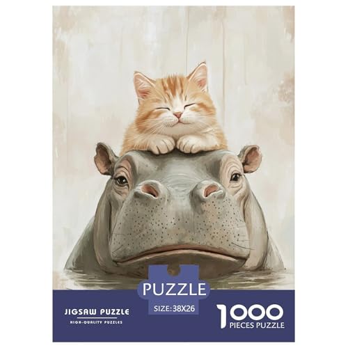 Flusspferd und Katze 1000 Teile Tieres Puzzle Für Erwachsene Wohnkultur Lernspiel Geburtstag Family Challenging Games Stress Relief 38x26cm/1000pcs von XKASKDFKE
