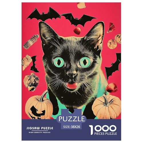 Halloween-Katze 1000 Teile Tieres Erwachsene Puzzles Family Challenging Games Wohnkultur Lernspiel Geburtstag Entspannung Und Intelligenz 38x26cm/1000pcs von XKASKDFKE