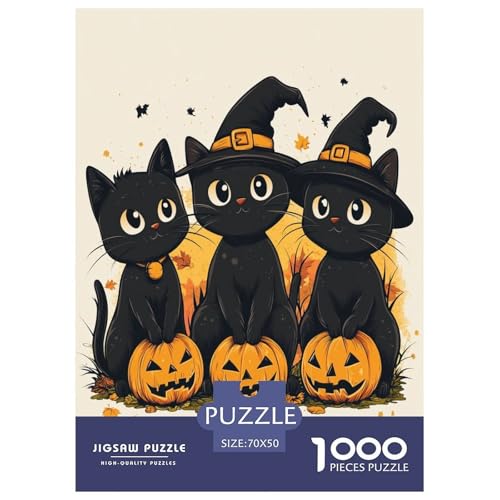 Halloween-Katze 1000 Teile Tieres Erwachsene Puzzles Family Challenging Games Wohnkultur Lernspiel Geburtstag Entspannung Und Intelligenz 70x50cm/1000pcs von XKASKDFKE