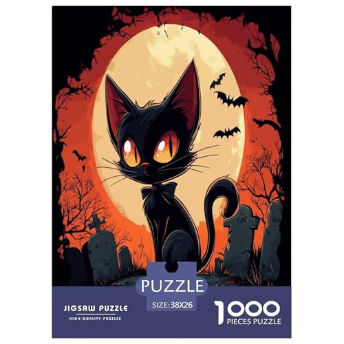 Halloween-Katze 1000 Teile Tieres Puzzle Erwachsene Geburtstag Lernspiel Moderne Wohnkultur Family Challenging Games Stress Relief 38x26cm/1000pcs von XKASKDFKE