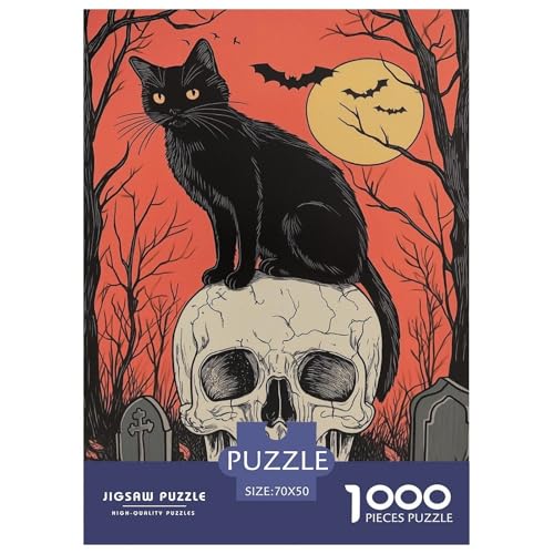 Halloween-Katze 1000 Teile Tieres Puzzle Für Erwachsene Family Challenging Games Home Decor Geburtstag Lernspiel Entspannung Und Intelligenz 70x50cm/1000pcs von XKASKDFKE