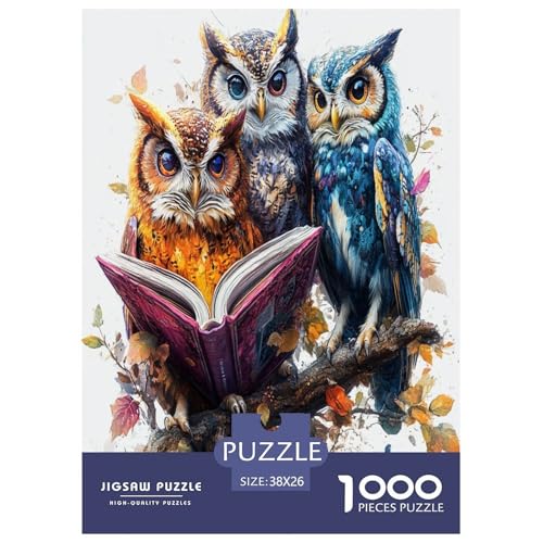 Puzzle Eule liest EIN Buch Puzzle Farbenfrohes Legespiel Erwachsene Puzzles Tiere Clevere Rätsel 1000 Teile Geburtstagsgeschenk Für Erwachsene Für Erwachsene Kinder 38x26cm/1000pcs von XKASKDFKE