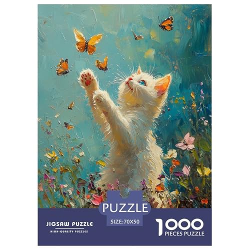Puzzle Farbenfrohes Blume mit Katze Geschicklichkeitsspiel Erwachsene Puzzles Pet Tieres Buntes Legespiel 1000-teilige Puzzles Impossible Puzzle Für Erwachsene Und Kinder 70x50cm/1000pcs von XKASKDFKE