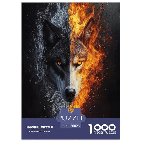 Puzzle Farbenfrohes Flammender Wolf Geschicklichkeitsspiel Erwachsene Puzzles Tieres Puzzle 1000 Teile Impossible Puzzle Für Erwachsene Kinder 38x26cm/1000pcs von XKASKDFKE