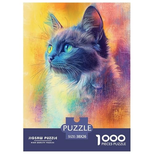 Puzzle Farbenfrohes Künstlerische Katze Geschicklichkeitsspiel Erwachsene Puzzles Tiere Buntes Legespiel 1000-teilige Puzzles Impossible Puzzle Für Erwachsene Und Kinder 38x26cm/1000pcs von XKASKDFKE