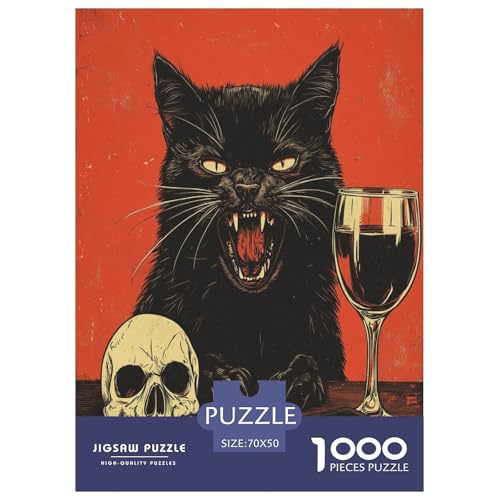 Puzzle Halloween-Katze Geschicklichkeitsspiel Erwachsene Puzzles Tieres Buntes Legespiel Puzzle 1000 Teile Herausforderndes Geschicklichkeitsspiel Für Die Ganze Familie 70x50cm/1000pcs von XKASKDFKE