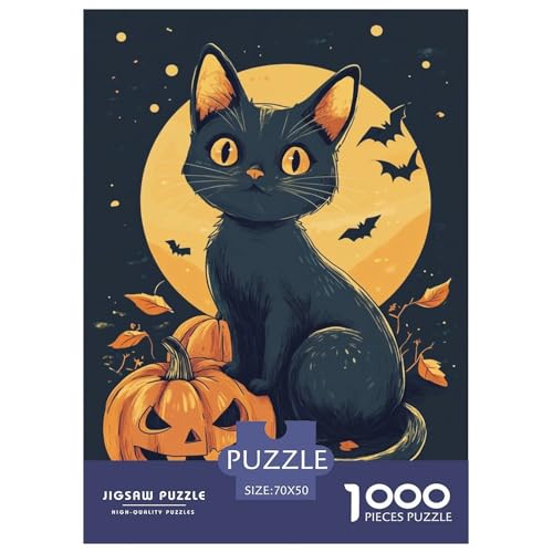 Puzzle Halloween-Katze Geschicklichkeitsspiel Lernspiel Herausforderung Spielzeug Tieres 1000 Teile Herausforderndes Puzzle Für Erwachsene Und Kinder 70x50cm/1000pcs von XKASKDFKE