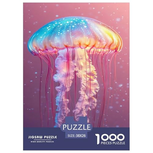 Puzzle Rosa Qualle Puzzle Farbenfrohes Legespiel Erwachsene Puzzles Marine Tieres Clevere Rätsel 1000 Teile Geburtstagsgeschenk Für Erwachsene Für Erwachsene Kinder 38x26cm/1000pcs von XKASKDFKE