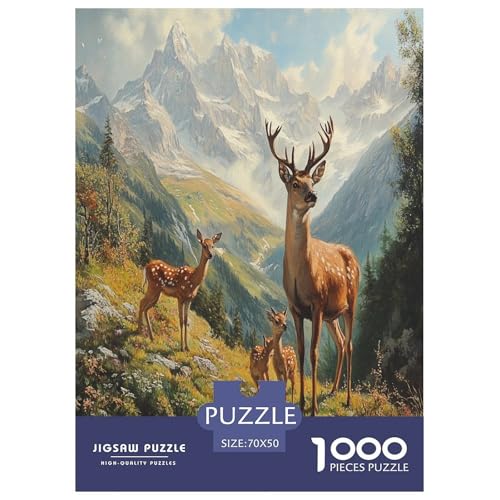 Puzzle Schneebedeckter Berg Hirsch Geschicklichkeitsspiel Erwachsene Puzzles Tieres Buntes Legespiel Puzzle 1000 Teile Herausforderndes Geschicklichkeitsspiel Für Die Ganze Familie 70x50cm/1000pcs von XKASKDFKE