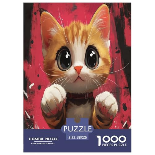 Süße Katze Erwachsene Puzzles 1000 Teile Tiere Geschicklichkeitsspiel Für Die Ganze Familie Lernspiel Wohnkultur Geburtstag Stress Relief 38x26cm/1000pcs von XKASKDFKE