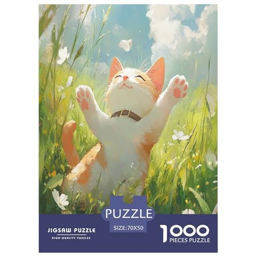 Süße Katze Erwachsene Puzzles 1000 Teile Tiere Geschicklichkeitsspiel Für Die Ganze Familie Lernspiel Wohnkultur Geburtstag Stress Relief 70x50cm/1000pcs von XKASKDFKE