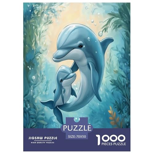 Süßer Delphin 1000 Teile Tiere Puzzle Für Erwachsene Geburtstag Lernspiel Family Challenging Games Wohnkultur Stress Relief 70x50cm/1000pcs von XKASKDFKE