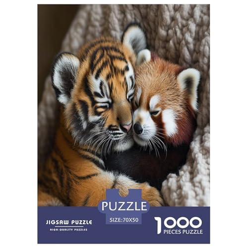 Tiger und roter Panda Erwachsene Puzzles 1000 Teile Tieres Geschicklichkeitsspiel Für Die Ganze Familie Lernspiel Wohnkultur Geburtstag Stress Relief 70x50cm/1000pcs von XKASKDFKE