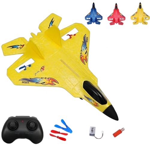 XKrmp 2.4GHz 2CH RC Glider: Outdoor Rc Glider for Grass, Crash Proof Plane, Auto-Balance Gyro & Simple Controls - Easy to Fly for Beginners (Yellow) von XKrmp