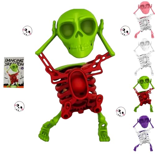 XKrmp Dancing and Swinging 3D Skull Toy - Skeleton Dancing and Swinging Clockwork, Ideal for Halloween Party Favors, Office Desk Toys, and​Collector Toy Figures​​ (Green) von XKrmp