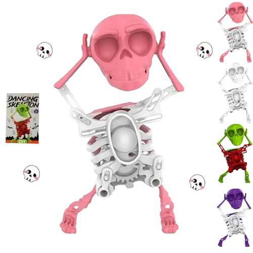 XKrmp Dancing and Swinging 3D Skull Toy - Skeleton Dancing and Swinging Clockwork, Ideal for Halloween Party Favors, Office Desk Toys, and​Collector Toy Figures​​ (Pink) von XKrmp