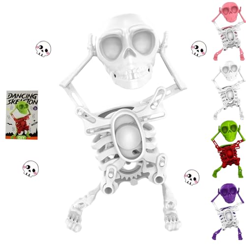 XKrmp Dancing and Swinging 3D Skull Toy - Skeleton Dancing and Swinging Clockwork, Ideal for Halloween Party Favors, Office Desk Toys, and​Collector Toy Figures​​ (White) von XKrmp