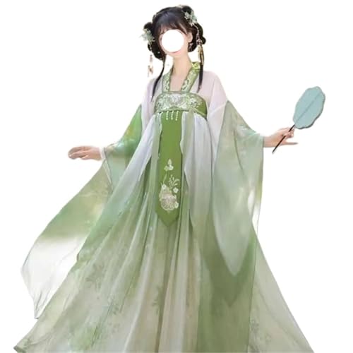 XLGBDDZ Damen Antikes Chinesisches Traditionelles Hanfu-Kleid Cosplay-Kostüm Farbverlauf Grün Langarm Strickjacke Oberteile Langer Rock(XXL) von XLGBDDZ