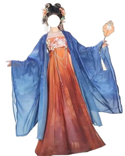 XLGBDDZ Traditionelles altes chinesisches Hanfu-Kleid mit Farbverlauf in Lila und Rot for Theateraufführungen, Cosplay-Kostüm for Damen(Red,M) von XLGBDDZ