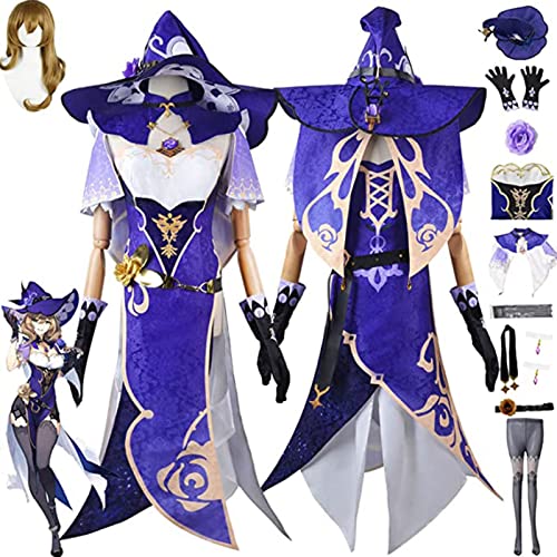 XLJLKJDS Wamalon Genshin Impact Lisa Cosplay, Genshin Impact Cosplay Kleid Kostüm Set mit Perücken, Anime Game Party Cosplay Kostüme für Erwachsene und Kinder von XLJLKJDS