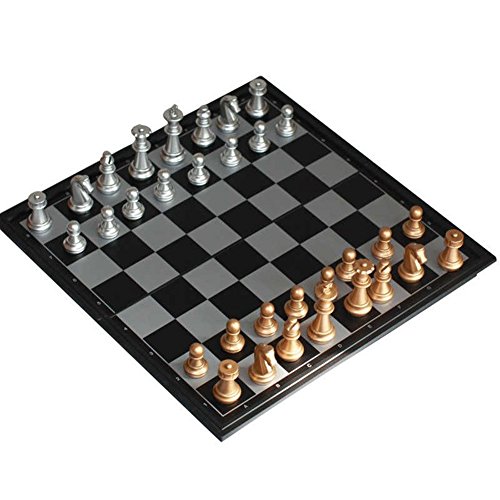 XLKJ Schachspiel Magnetisch, Magnetisches Schach Faltbares, 25CM x 25CM Tragbares Reise Schachspiel Chess Set Schachspiel Magnetischem für Kinder und Erwachsene Gold + Silber von XLKJ