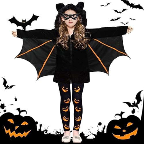 Kostüm Fledermaus Kinder Halloween mit Kapuze Kostüm Fledermaus Mädchen Vampir Verkleidung Halloween Schwarz Umhang (XL) von XLKJLI