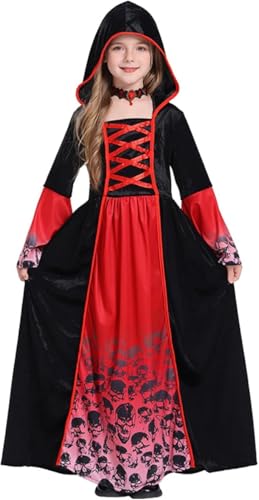 XLKJLI Vampir Kostüm Mädchen, Halloween Mädchen Vampir Kostüm Halloween Kinder Mädchen, Gothic Vampir Kleid für Halloween Karneval Mottoparty (12-14 Jahre) von XLKJLI
