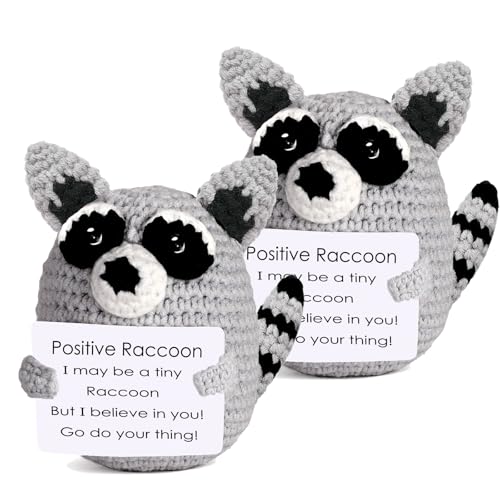 XLKTech Positiver Waschbär Kuscheltier, 2 Stück Pocket Hug Positive Raccoon Kuscheltier, Handgefertigter Waschbär Plüschfiguren Emotional Support Puppe Geschenke Geburtstag für Damen von XLKTech